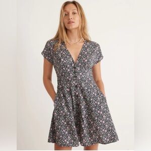 Marine Layer Camila Mini Dress Flutter Sleeve Smocked A-Line Hemp Cottagecore XS